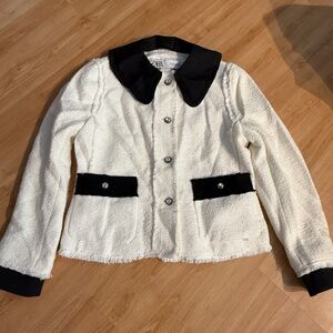 NWOT. Zara White and Black blazer. Rhinestone buttons, removable collar & cuffs.